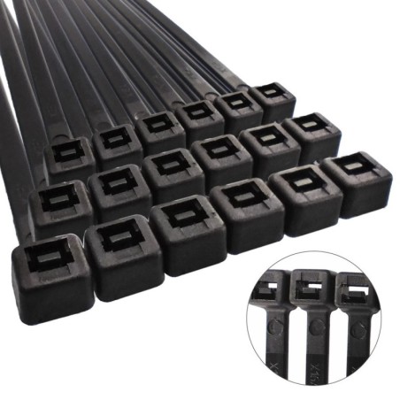Brida Nylon 100%. Color Negro 7,5 x 360 mm. Bolsa 100 unidades. Abrazadera Plástico, Organizador Cables, Alta Resistencia
