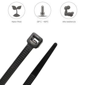 Brida Nylon 100%. Color Negro 7,5 x 360 mm. Bolsa 100 unidades. Abrazadera Plástico, Organizador Cables, Alta Resistencia