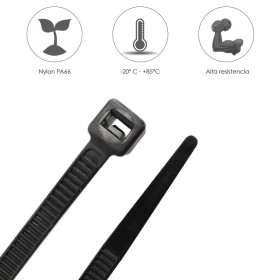 Brida Nylon 100%. Color Negro 9,0 x 780 mm. Bolsa 100 unidades. Abrazadera Plástico, Organizador Cables, Alta Resistencia