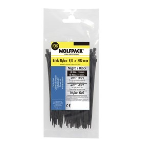 Brida Nylon 100%. Color Negro 9,0 x 780 mm. Bolsa 100 unidades. Abrazadera Plástico, Organizador Cables, Alta Resistencia