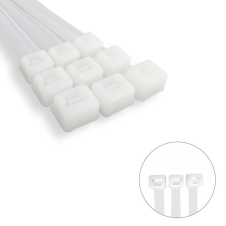 Brida Nylon 100%. Color Blanco / Natural 2,5 x 100 mm. 100 Piezas. Abrazadera Plástico, Organizador Cables, Alta Resistencia