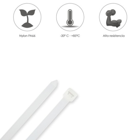 Brida Nylon 100%. Color Blanco / Natural 2,5 x 100 mm. 100 Piezas. Abrazadera Plástico, Organizador Cables, Alta Resistencia