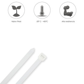 Brida Nylon 100%. Color Blanco / Natural 2,5 x 160 mm. 100 Piezas. Abrazadera Plástico, Organizador Cables, Alta Resistencia