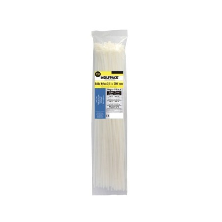 Brida Nylon 100%. Color Blanco / Natural 2,5 x 200 mm. 100 Piezas. Abrazadera Plástico, Organizador Cables, Alta Resistencia