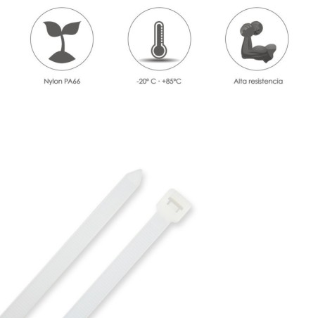 Brida Nylon 100%. Color Blanco / Natural 3,6 x 370 mm. 100 Piezas. Abrazadera Plástico, Organizador Cables, Alta Resistencia