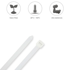 Brida Nylon 100%. Color Blanco / Natural 4,5 x 360 mm. 100 Piezas. Abrazadera Plástico, Organizador Cables, Alta Resistencia