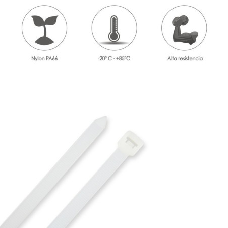 Brida Nylon 100%. Color Blanco / Natural 4,5 x 360 mm. 100 Piezas. Abrazadera Plástico, Organizador Cables, Alta Resistencia