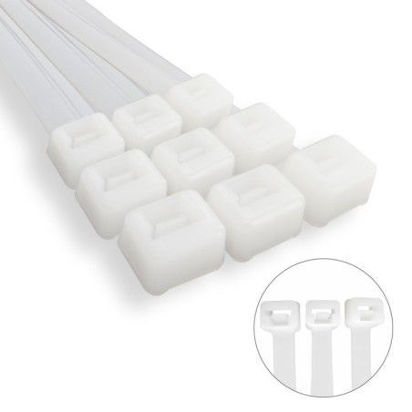 Brida Nylon 100%. Color Blanco / Natural 7,5 x 450 mm. 100 Piezas. Abrazadera Plástico, Organizador Cables, Alta Resistencia