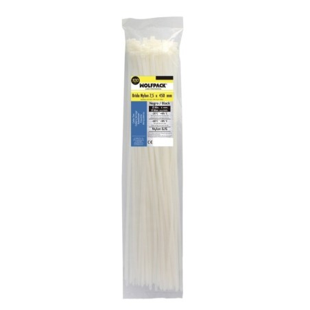 Brida Nylon 100%. Color Blanco / Natural 7,5 x 450 mm. 100 Piezas. Abrazadera Plástico, Organizador Cables, Alta Resistencia