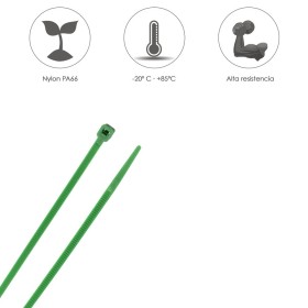 Brida Nylon 100%. Color Verde 3,6 x 140 mm. Bolsa 100 Unidades. Abrazadera Plástico, Organizador Cables, Alta Resistencia