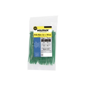 Brida Nylon 100%. Color Verde 3,6 x 140 mm. Bolsa 100 Unidades. Abrazadera Plástico, Organizador Cables, Alta Resistencia