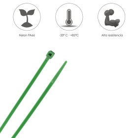 Brida Nylon 100%. Color Verde 4,6 x 200 mm. Bolsa 100 Unidades. Abrazadera Plástico, Organizador Cables, Alta Resistencia