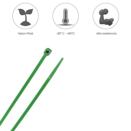 Brida Nylon 100%. Color Verde 4,6 x 300 mm. Bolsa 100 Unidades. Abrazadera Plástico, Organizador Cables, Alta Resistencia