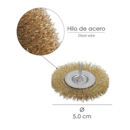 Cepillo Acero Latonado Para Taladro. Disco Diámetro 50 mm. Espiga 1/4" Cepillo Taladro