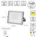 Foco Led Plano Potencia 20 Watt. 1600 Lúmenes. Luz blanca 4000K protección IP65. Cuerpo Aluminio. Foco Exteriores / Interiores