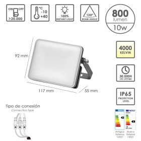 Foco Led Plano Potencia 10 Watt.800 Lúmenes. Luz blanca 4000K protección IP65. Cuerpo Aluminio. Foco Exteriores / Interiores.