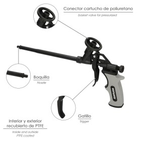 Pistola Para Espuma Poliuretano Recubrimiento Integro PTFE (Interior y Exterior) Pistola Calafatear, Rellenar, Sellar