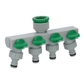 Adaptador Manguera Plástico 3/4" - 1" 4 Vías, Distribuidor 4 vías, Divisor Manguera, Ajuste Independiente, Tomas 1/2+Adaptador