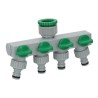 Adaptador Manguera Plástico 3/4" - 1" 4 Vías, Distribuidor 4 vías, Divisor Manguera, Ajuste Independiente, Tomas 1/2+Adaptador