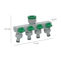 Adaptador Manguera Plástico 3/4" - 1" 4 Vías, Distribuidor 4 vías, Divisor Manguera, Ajuste Independiente, Tomas 1/2+Adaptador