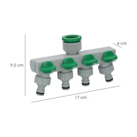 Adaptador Manguera Plástico 3/4" - 1" 4 Vías, Distribuidor 4 vías, Divisor Manguera, Ajuste Independiente, Tomas 1/2+Adaptador