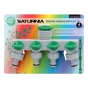 Adaptador Manguera Plástico 3/4" - 1" 4 Vías, Distribuidor 4 vías, Divisor Manguera, Ajuste Independiente, Tomas 1/2+Adaptador