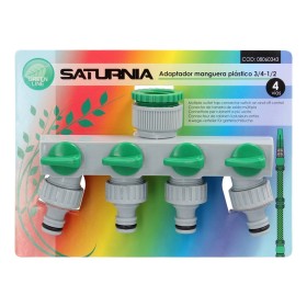 Adaptador Manguera Plástico 3/4" - 1" 4 Vías, Distribuidor 4 vías, Divisor Manguera, Ajuste Independiente, Tomas 1/2+Adaptador