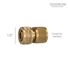 Conector Manguera Con Función STOP Fabricado en Latón 1/2" Hembra, Adaptador Grifo, Conector Grifo A Conector Rápido