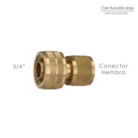 Conector Manguera Con Función STOP Fabricado en Latón 3/4" Hembra, Adaptador Grifo, Conector Grifo A Conector Rápido