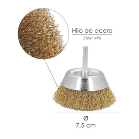 Cepillo Acero Latonado Para Taladro Taza Diámetro 75 mm. Espiga 1/4" Cepillo Taladro Alambre Latón