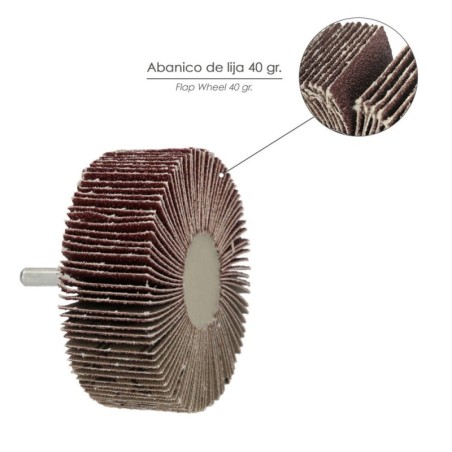 Abanico Lija Grano 40 Medida Diámetro 80 x 30 mm. Disco Abrasivo Laminas, Ruedas Mil Hojas