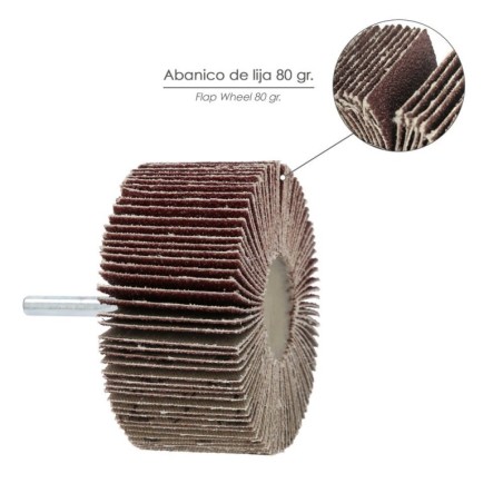 Abanico Lija Grano 80 Medida Diámetro 80 x 40 mm. Disco Abrasivo Laminas, Ruedas Mil Hojas