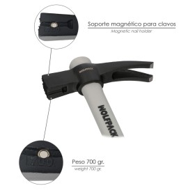Martillo Encofrador Magnético Fibra Vidrio Mango Fibra Vidrio Con Empuñadura Antideslizante. 700 Gramos 50 cm.