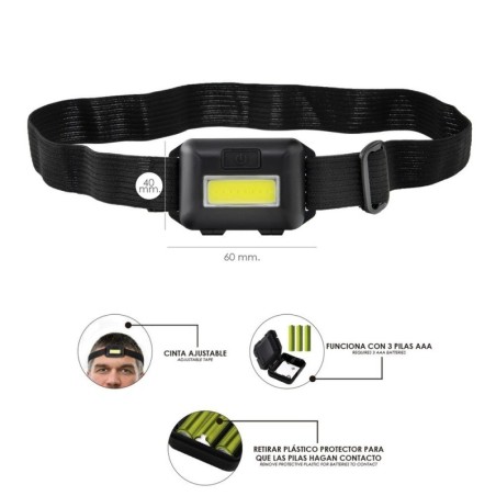 Linterna Led Frontal Cabeza Ajustable 120 Lúmenes, 3 Modos, Cinta Ajustable, 3 Baterías AAA Incluidas
