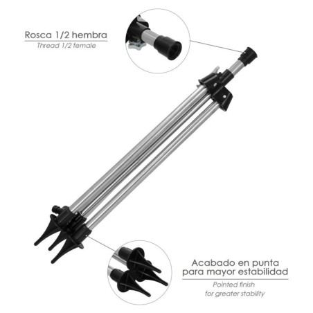Trípode Para Aspersores Altura Regulable 55/90 cm. Tomas agua 1/2". Acero Cromado. Trípode Aspersores Jardinería