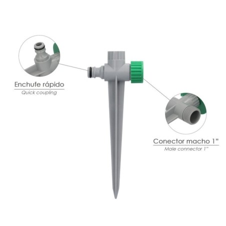 Aspersor Plástico 3 Brazos Con Pincho Con Regulador de Presión.