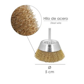Cepillo Acero Latonado Para Taladro Taza Diámetro 50 mm. Espiga 1/4" Cepillo Taladro Alambre Latón