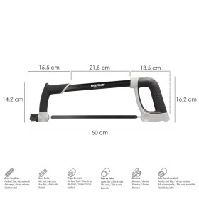 Arco Sierra Acero Con Doble Empuñadura Engomada, Angulo Corte Ajustable. Corta Acero, Aluminio, Madera, Plástico, Cobre