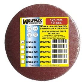 Lija Recambio Velcro Para Lijadoras Excéntricas Disco 125 Diámetro Con Agujeros Grano 40 (10 Piezas)