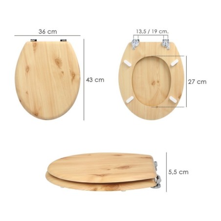 Tapa WC Madera Natural, Tapa Asiento Inodoro, Asiento Para Inodoro Universal, Soporte Ajustable,