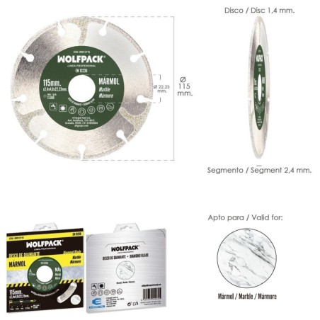 Disco Diamante Diámetro 115 mm. Mármol. Filo Especialmente Diamantado