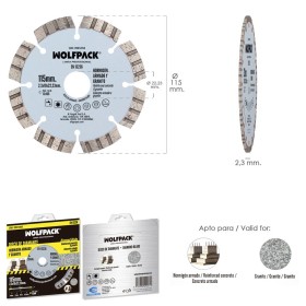 Disco Diamante Hormigón Armado / Granito Diámetro 115 mm. Segmento Diamantado 10 mm.