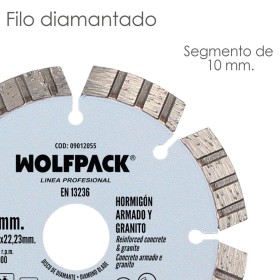 Disco Diamante Hormigón Armado / Granito Diámetro 115 mm. Segmento Diamantado 10 mm.