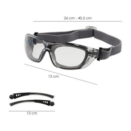 Gafas de Seguridad Acolchadas Cristales Transparentes Con Patillas o Goma Elástica. Patillas Engomadas EN/166