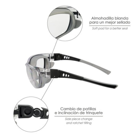 Gafas de Seguridad Acolchadas Cristales Transparentes Con Patillas o Goma Elástica. Patillas Engomadas EN/166
