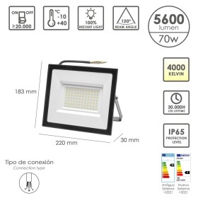 Foco Led Plano Potencia 70 Watt. 5600 Lúmenes. Luz blanca 4000K protección IP65. Cuerpo Aluminio. Foco Exteriores / Interiores.