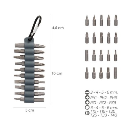 Juego De 20 Puntas Con mosquetón Para Cinturón. Acero Cromo Vanadio.
