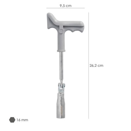 Llave Bujías Articulada 16 mm. Con Mango T
