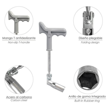 Llave Bujías Articulada 21 mm. Con Mango T
