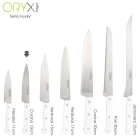 Cuchillo Husky Cocina 13 cm. Hoja Acero Inoxidable, Cuchillo Carne, Cuchillo Pescado, Cuchillo Chef, Mango Ergonómico Blanco